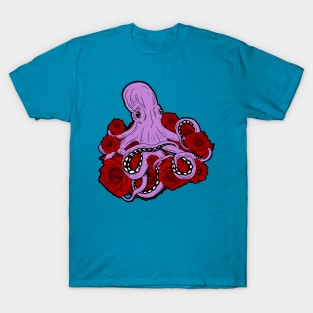 Romantic Octopus - Octopus with a Bouquet of Roses T-Shirt